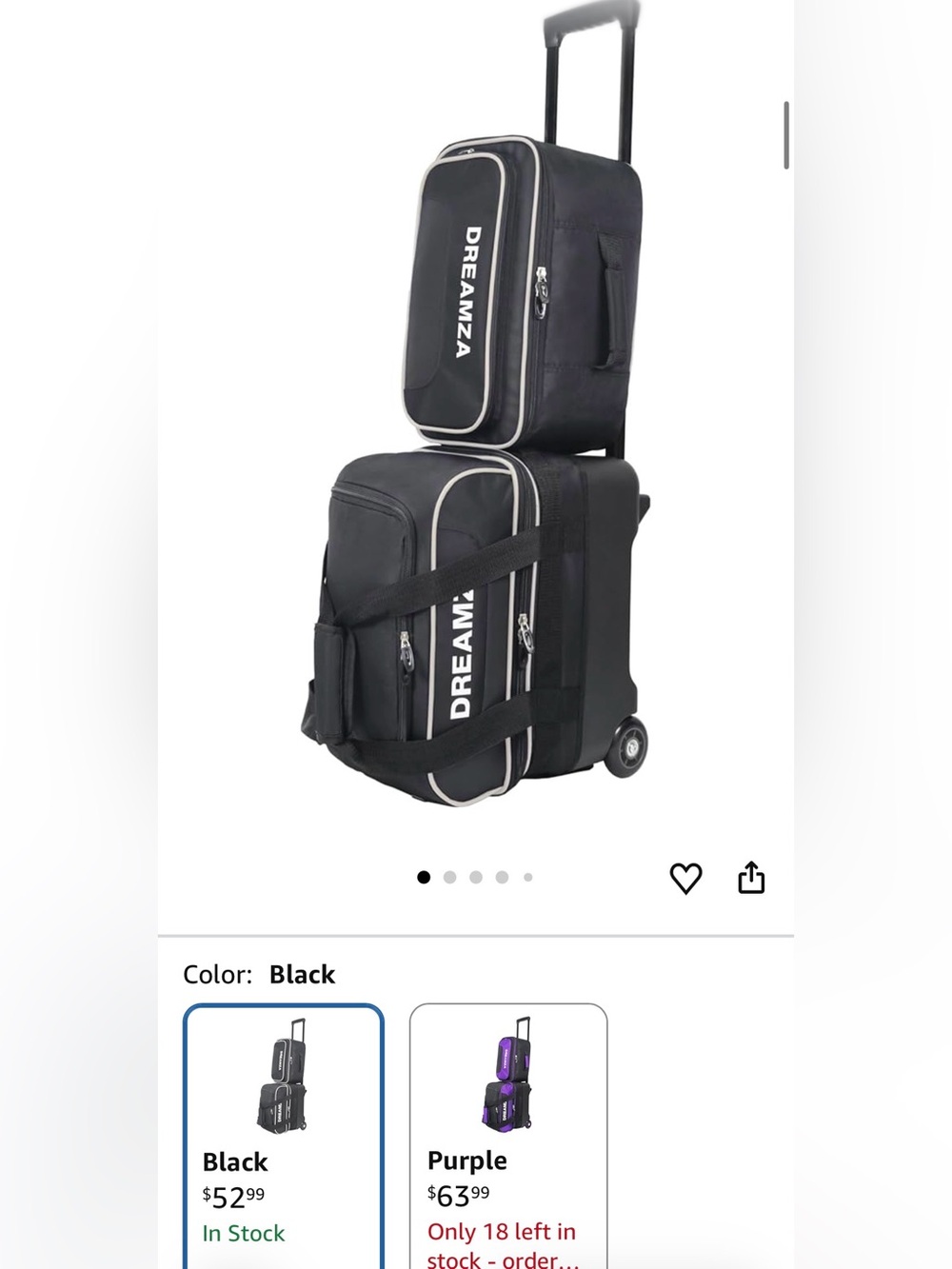 Dreamza Bowling Ball Roller Bag Black Single Ball Tote & Shoe Storage